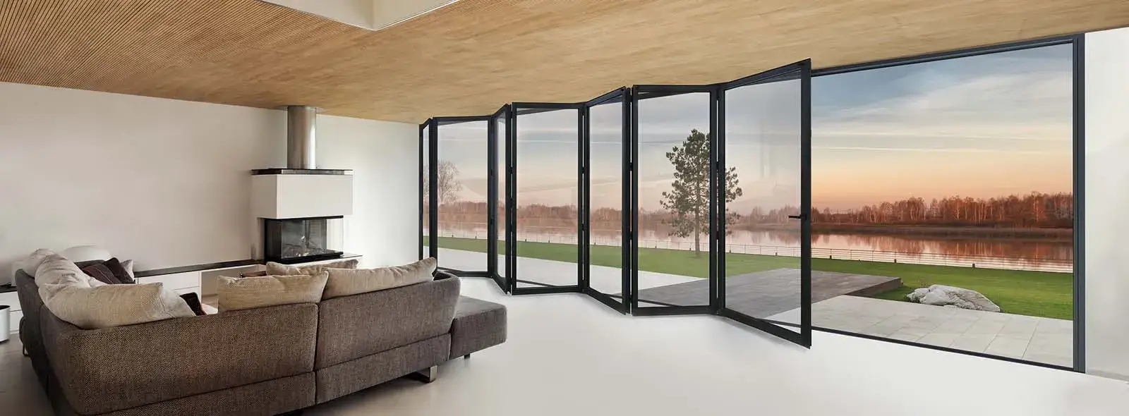 Large wide bi-fold door inside living room